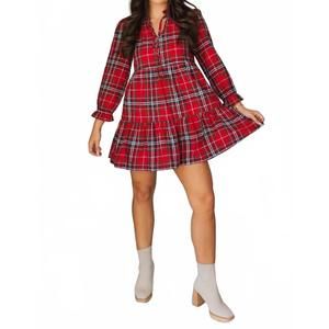 NEW LOVE YOU BUNCHES victoria plaid tiered mini dress in red multi